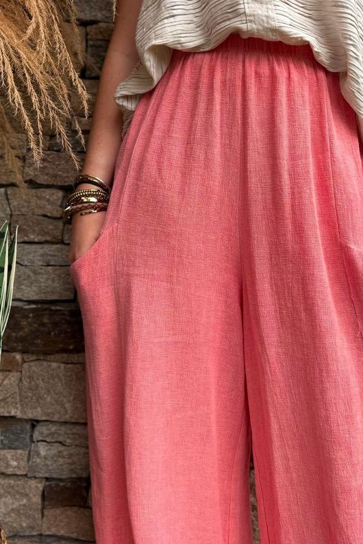 Lina Linen Blend Barrel Pant Washed Watermelon
